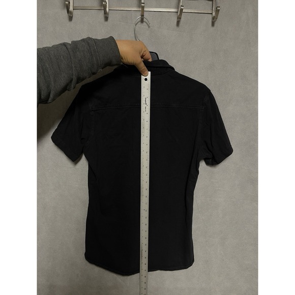 Youngla Shirt Men S Black Knit Performance Button Up Short Sleeve Casual Active - Picture 5 of 7